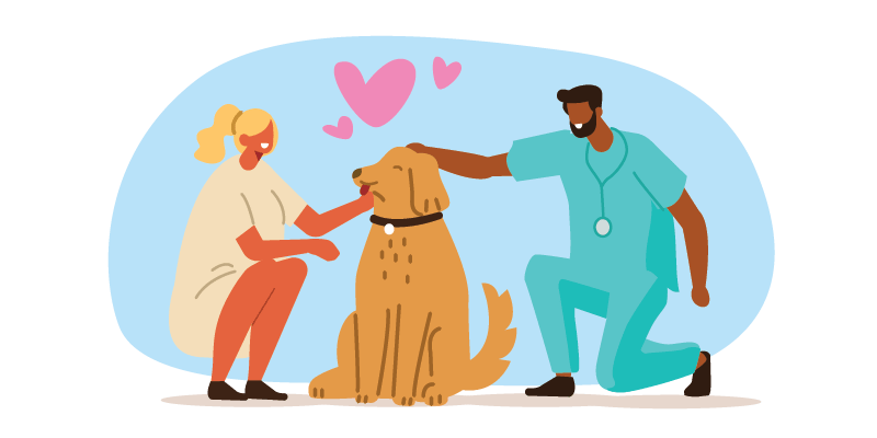 couple petting dog